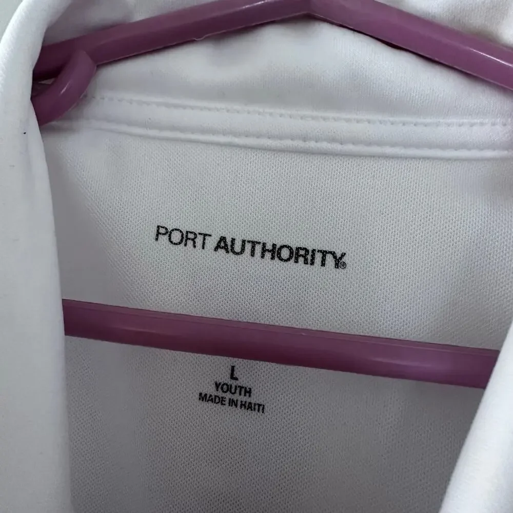Port Authority White Youth L Golf Polo - Some Staining